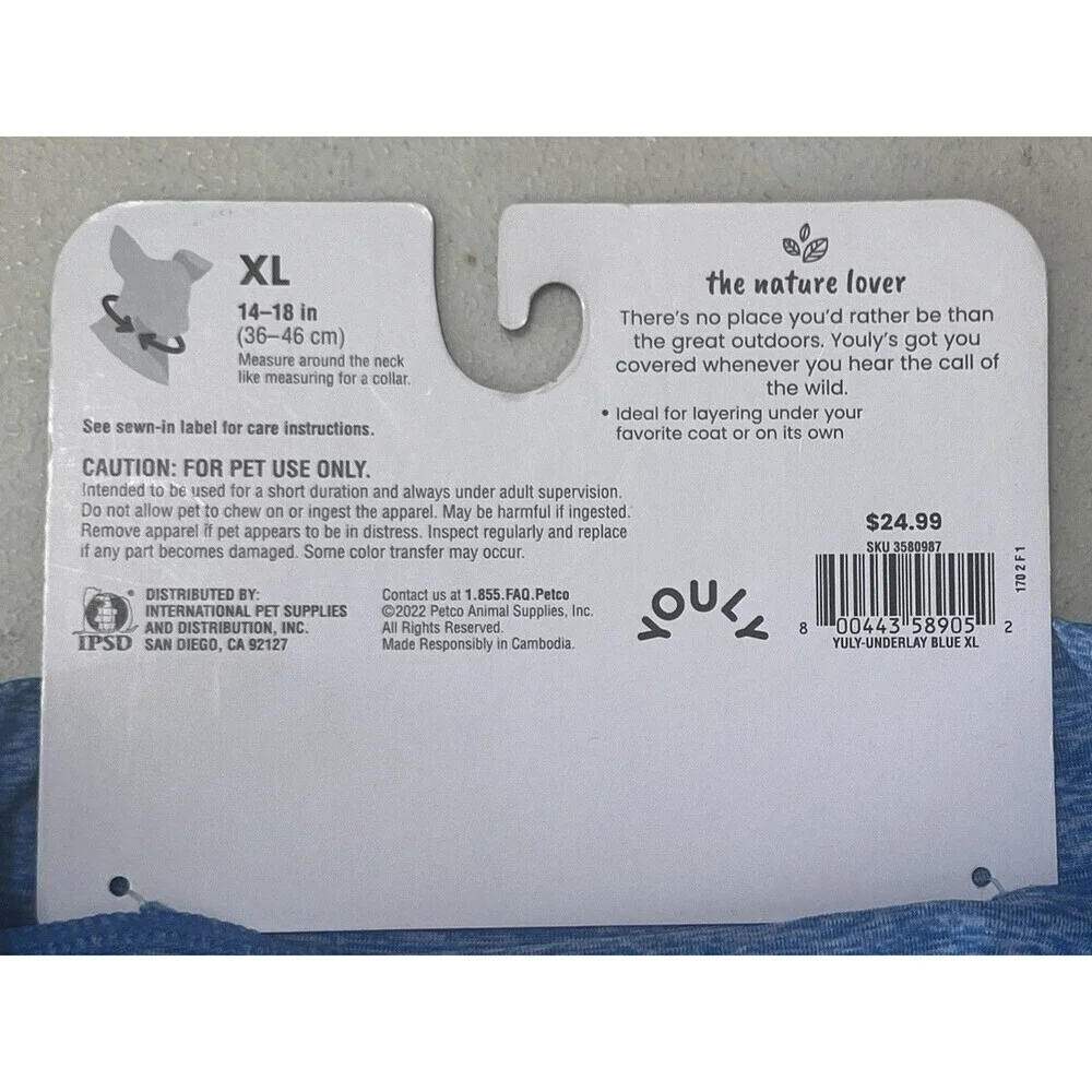 YOULY PET BASE LAYER HEATHER BLUE SIZE XL (14-18